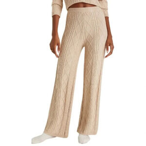 Lulus Womens Xsmall Welcoming Warmth Beige Cable High Rise Wide Leg Sweater Pant